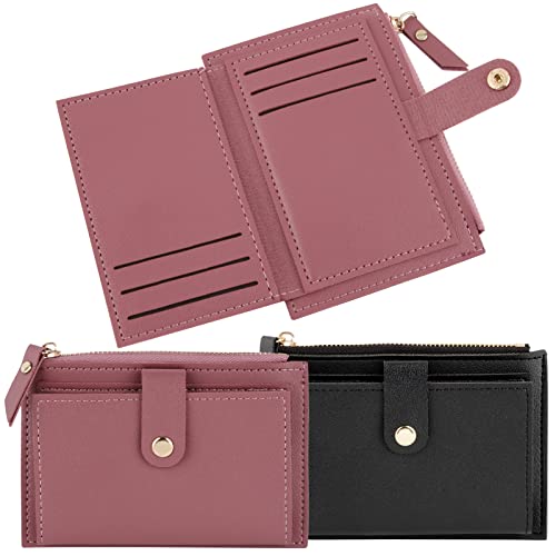 COLOFALLA 2 Stück Portemonnaie Klein Geldbörse Geldbeutel Mini Kartenetui Kartenhalter Brieftasche für Damen Herren Weihnachten Geburtstag Geschenke (Schwarz+Hellrot) von COLOFALLA