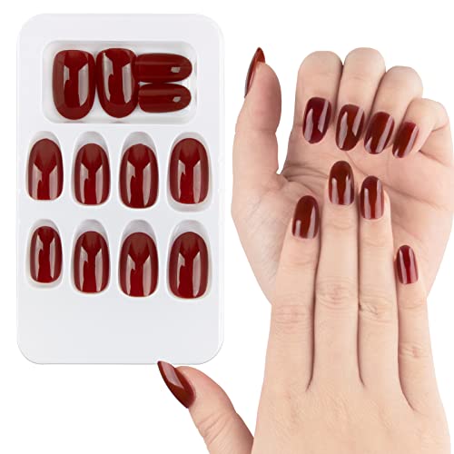 24 Stück Künstliche Nägel zum Aufkleben Kurz Rot Falsche Nägel Fingelnägel DIY Nagelkunst für Frauen Damen mit Kleberpads für Hochzeit Weihnachten Neujahr von COLOFALLA