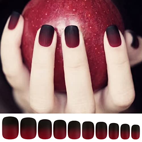 24 Stück Künstliche Nägel zum Aufkleben Kurz Rot Schwarz Fake Nails Press On Falsche Nägel Fingelnägel DIY Nagelkunst für Frauen Damen mit Kleberpads für Halloween Weihnachten von COLOFALLA