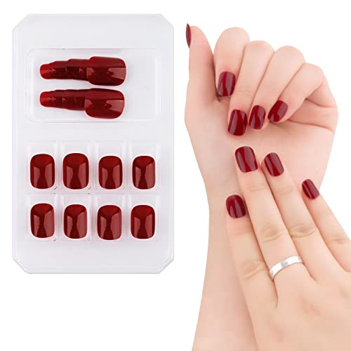 COLOFALLA 24 Stück Nägel zum Aufkleben Rot Dunkelrot Künstliche Nägel Falsche Nägel Kurz Fingernägel Fake Nails DIY Nagelkunst für Frauen Damen mit Klebepads für Hochzeit von COLOFALLA