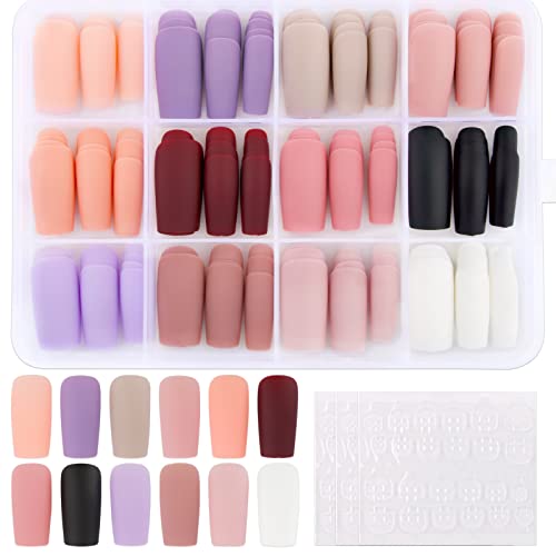 288 Pcs Nägel zum Aufkleben Lang 12 Farben Künstliche Nägel Falsche Nägel Matte Bunt Fingernägel DIY Nagelkunst Fake Nails für Frauen Damen mit Kleberpads (E) von COLOFALLA