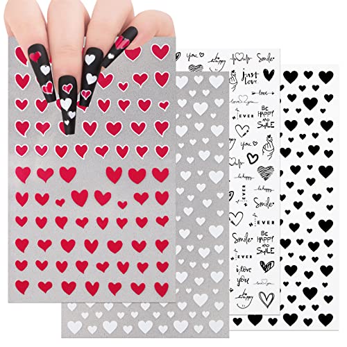 COLOFALLA 4 Blatt Nagelsticker Selbstklebend Herzen Nagelaufkleber Rot Schwarz Weiß Valentinstag Geschenke DIY Nagelkunst Deko Nail Art Aufkleber Sticker Accessoires von COLOFALLA