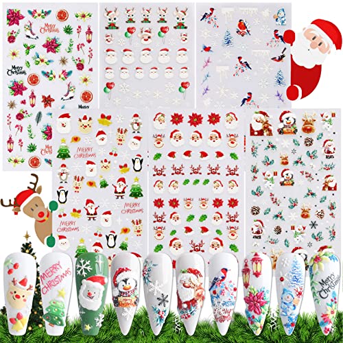 6 Blatt Nagelsticker Selbstklebend Weihnachten Nagelaufkleber Rot Weihnachtsmann DIY Nagel Kunst Deko Nail Art Finger Aufkleber Sticker Weihnachtsgeschenke Accessoires für Weihachten Winter von COLOFALLA