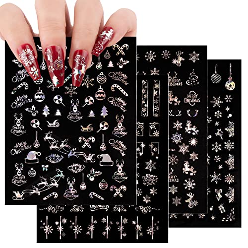 COLOFALLA 11 Blatt Weihnachten Nagelsticker Selbstklebend Nagelaufkleber Schneeflocken Rentier DIY Nagel Kunst Deko Nail Art Aufkleber Sticker Accessoires für Weihachten Winter (Silber) von COLOFALLA