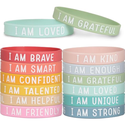 COLOFALLA 12 Stk Motivation Armband Motivationsarmbänder Englisch mit Inspirierenden Sprüchen Silikon Armbänder Mutmacher Geschenke Party Mitgebsel Accessoires für Teenager Kinder Schüler Studenten von COLOFALLA