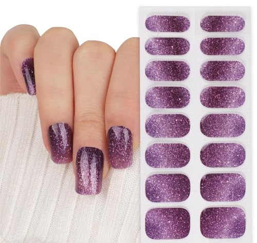 COLOFALLA 16 pcs Nagelfolie UV Härtend Gelnagelfolie UV Selbstklebend Nail Wraps UV Nagelaufkleber DIY Nagelsticker Nagel Kunst Nagel Dekoration für Frau Damen (Lila) von COLOFALLA