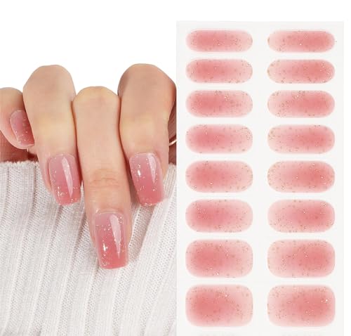 COLOFALLA 16 pcs Nagelfolie UV Härtend Gelnagelfolie UV Selbstklebend Nail Wraps UV Nagelaufkleber DIY Nagelsticker Nagel Kunst Nagel Dekoration für Frau Damen (Pink) von COLOFALLA