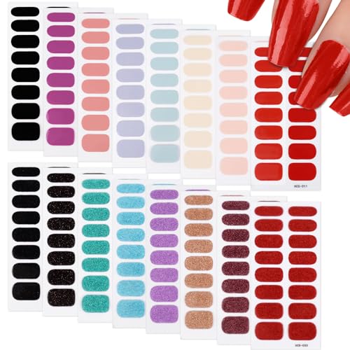 COLOFALLA 160 pcs Nagelfolie Selbstklebend French Nail Wraps Nagelfolie Bunt Glitzer Nagellack Aufkleber Nagelaufkleber DIY Nagelsticker Nagel Kunst Nagel Dekoration für Frau Damen von COLOFALLA