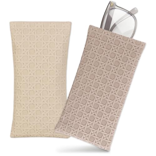 COLOFALLA 2 Stück Brillenetui Weich Schutzhülle Tragbar Brille Tüte Brillenetui Brillentasche für Männer und Damen Leder Brillenetui (Braun + Beige) von COLOFALLA