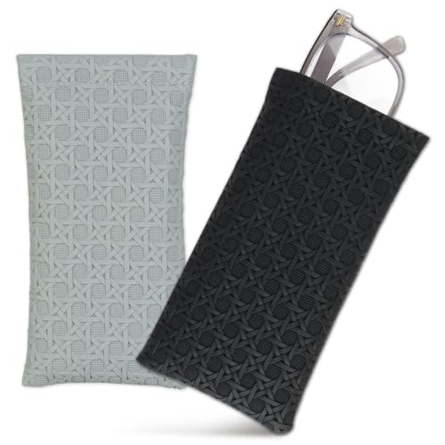 COLOFALLA 2 Stück Brillenetui Weich Schutzhülle Tragbar für Männer und Damen - Leder Brillentasche (Schwarz + Grau) von COLOFALLA