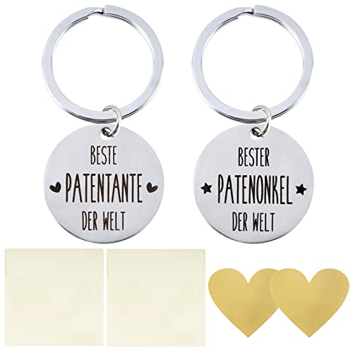 COLOFALLA 2Pcs Schlüsselanhänger Geschenke für Patentante & Patenonkel mit 4 Rubbelherzen 2 Umschläge Beste Patentante Patenonkel der Welt Paten Fragen zur Taufe Weihnachten Geburt von COLOFALLA