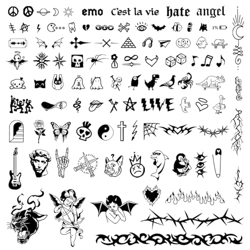 COLOFALLA 3 Blätter 90+ Temporäre Tattoos - 2 Wochen Schriftzug zum Aufkleben, Fake Klebetattoos, Kleine Mustern, Coole Motive für Männer Frauen (B) von COLOFALLA