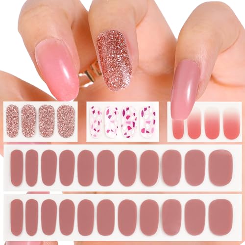 COLOFALLA 34 pcs Nagelfolie Selbstklebend French Nail Wraps Nagelfolie Rosa Golden Nagellack Aufkleber Nagelaufkleber DIY Nagelsticker Nagel Kunst Nagel Dekoration für Frau Damen (B) von COLOFALLA