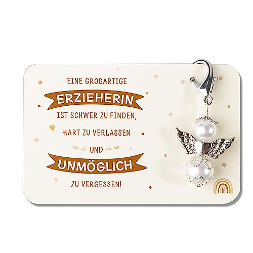 COLOFALLA Abschiedsgeschenk Erzieherin Engel Schlüsselanhänger Dankeskarte Glücksbringer Geschenk zum Abschied Kita Kindergarten Schutzengel mit Organzabeutel von COLOFALLA