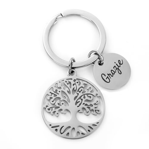 COLOFALLA Danke Schlüsselanhänger mit Umschlag auf Italienisch Grazie Geschenk Danke für Kollege Freund Schlüsselanhänger Gravierter Baum Muster Geschenk Lehrer Freundschaft von COLOFALLA