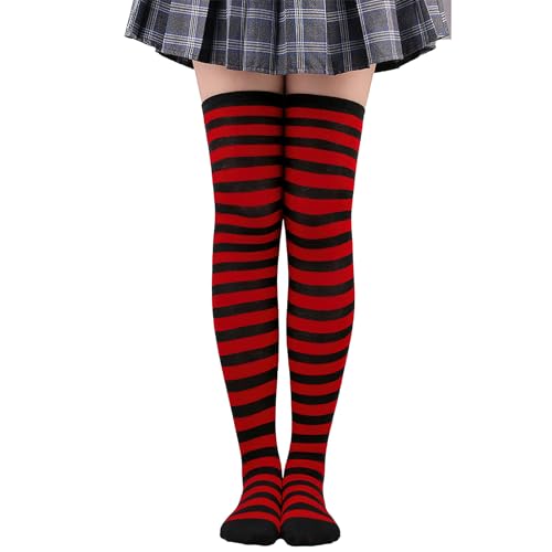 COLOFALLA Karneval Kniestrümpfe Damen - 1 Paar Schwarz Rot Streifen Polyester Kniestrümpfe Modern 36-42 Zubehör für Party Cosplay von COLOFALLA