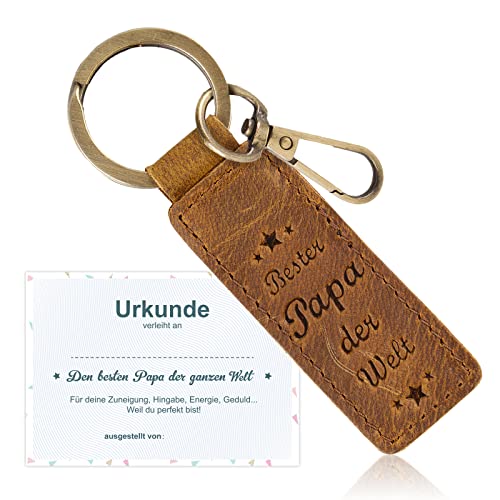 COLOFALLA Papa Geschenk Schlüsselanhänger mit Doppelseitiger Gravur Vatertagsgeschenk Bester Papa der Welt Geschenke für Männer Papa Vater zum Geburtstag als Glücksbringer Leder von COLOFALLA