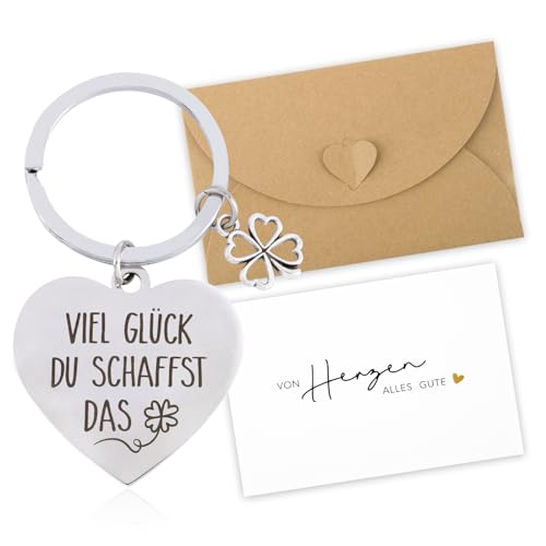 COLOFALLA Schlüsselanhänger Herz mit Gravur beidseitig Viel Glück du schaffst das Schutzengel Glücksbringer Prüfung Abitur Führerschein Anhänger Weihnachten Abschluss Geschenke von COLOFALLA
