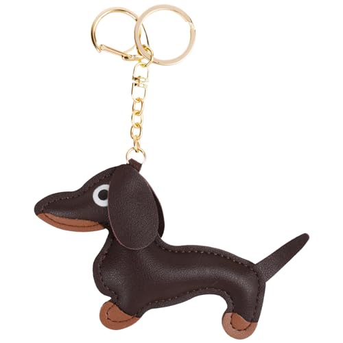 COLOFALLA Schlüsselanhänger Hund Dackel aus Leder Glücksbringer Sausage Dog Keychain Geschenke für Lieblingsmensch Frauen Männer Kinder Geburtstag Weihnachten Schlüsselring (braun) von COLOFALLA