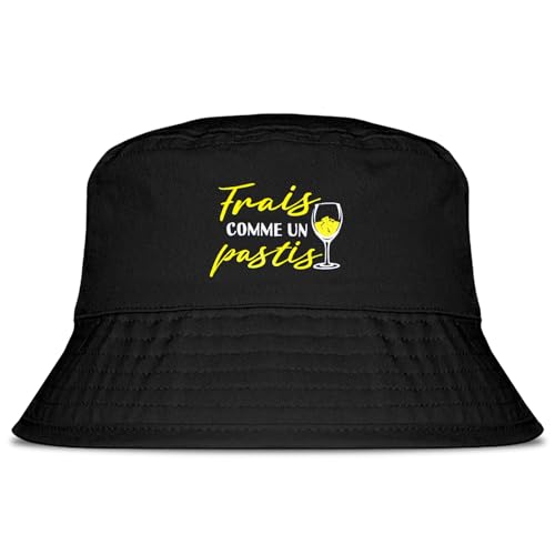 COLOFALLA Schwarze Fischerhut Bucket Hat auf Französisch Frais Comme Un Pastis aus Tuch Sommer Hut Sonnenhut für Erwachsene von COLOFALLA