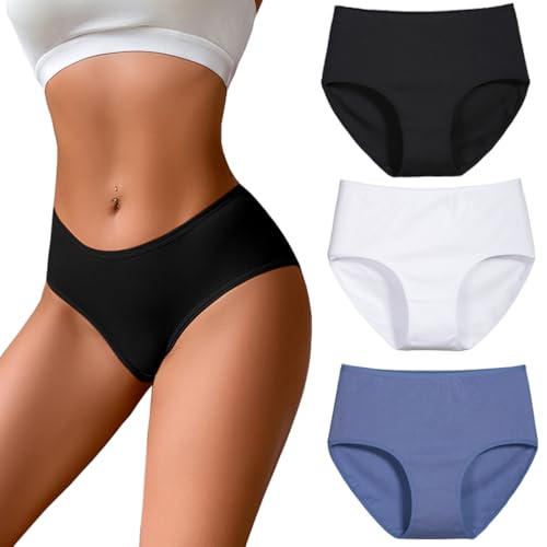 COLOMI Frauen Slips Baumwolle, 3 Pack Unterhosen Damen, Bequeme Frauen Unterwäsche, Nahtlose Damen-Slips (DE/NL/SE/PL, Alphanumerisch, XL, Regular, Regular, Black+Blue+White) von COLOMI