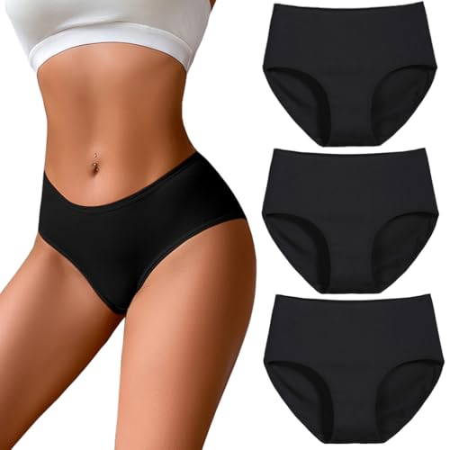 COLOMI Frauen Slips Baumwolle, 3 Pack Unterhosen Damen, Bequeme Frauen Unterwäsche, Nahtlose Damen-Slips (DE/NL/SE/PL, Alphanumerisch, XXL, Regular, Regular, Black+Black+Black) von COLOMI