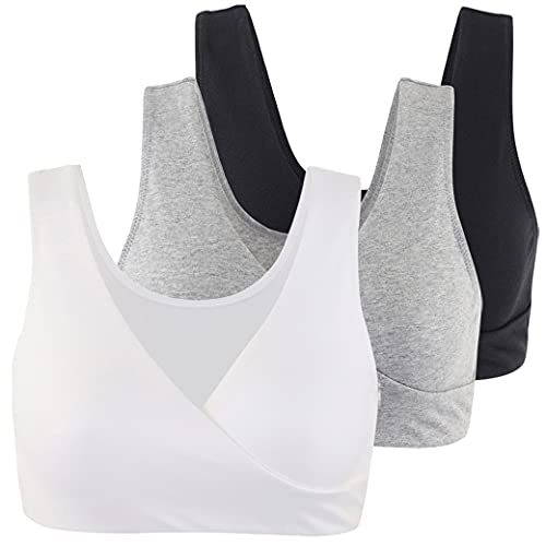 COLOMI Mutterschaft Still-BHS Nahtloser Still-BH zum Schlafen ohne Bügel für Damen (Black+Grey+White/3Pack, M) von COLOMI