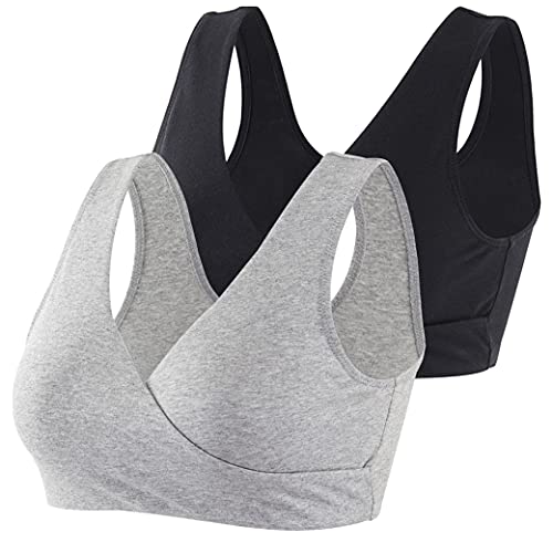 COLOMI Mutterschaft Still-BHS Nahtloser Still-BH zum Schlafen ohne Bügel für Damen (Black+Grey/2Pack, M) von COLOMI