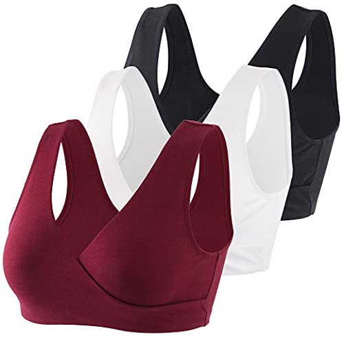 COLOMI Mutterschaft Still-BHS Nahtloser Still-BH zum Schlafen ohne Bügel für Damen (Black+White+Red Wine/3Pack, L) von COLOMI