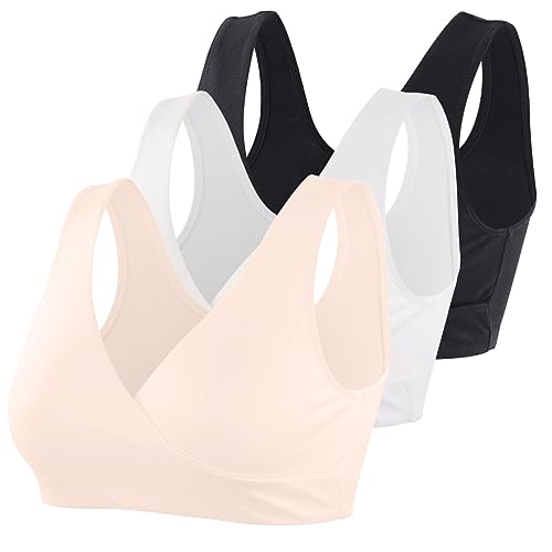 COLOMI Mutterschaft Still-BHS Nahtloser Still-BH zum Schlafen ohne Bügel für Damen (M, Black+White+Apricot/3Pack) von COLOMI