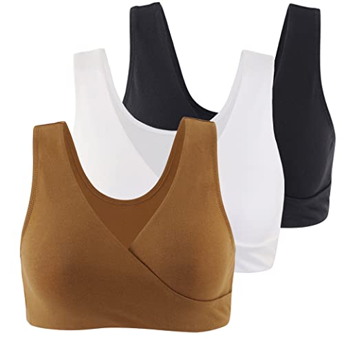 COLOMI Mutterschaft Still-BHS Nahtloser Still-BH zum Schlafen ohne Bügel für Damen (XL,Black+White+Olive/3Pack) von COLOMI