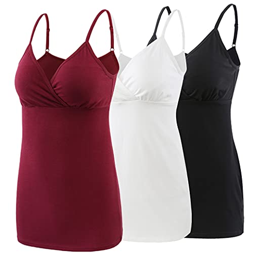 COLOMI Still-Tanktops für Mutterschaft Unterhemden für Schwangere BH zum Stillen Basic Camisole (Black+White+Red Wine/3Pack, S) von COLOMI