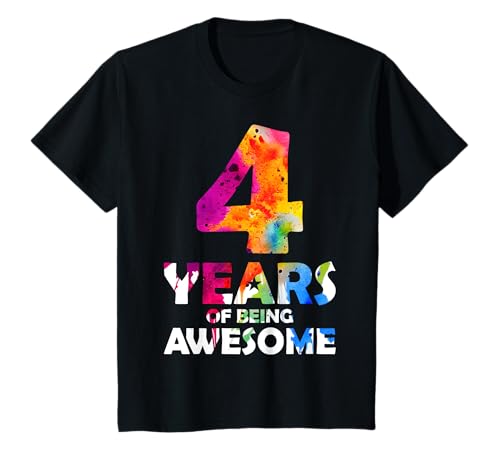 Kinder 4 YEARS OF BEING AWESOME 4. GEBURTSTAG T-Shirt Kinder 4 YEARS OF BEING AWESOME 4. GEBURTSTAG T-Shirt von COLORFUL 4th BIRTHDAY OUTFITS AND DESIGNS