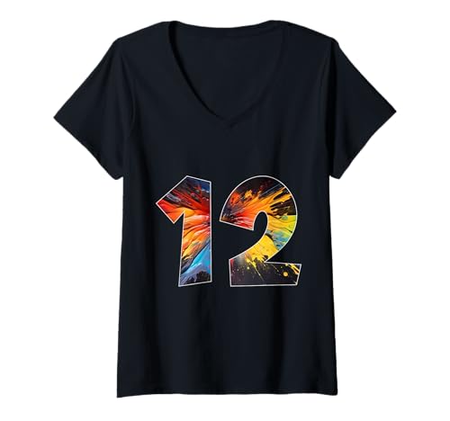 Damen COOL Nummer 12 Jahre 12. Geburtstag T-Shirt mit V-Ausschnitt Damen COOL Nummer 12 Jahre 12. Geburtstag T-Shirt mit V-Ausschnitt von COLORFUL BIRTHDAY DESIGNS AND OUTFITS