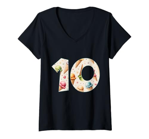 Damen Eiscreme Nummer 10 Jahre EIS 10. Geburtstag T-Shirt mit V-Ausschnitt Damen Eiscreme Nummer 10 Jahre EIS 10. Geburtstag T-Shirt mit V-Ausschnitt von COLORFUL BIRTHDAY DESIGNS AND OUTFITS