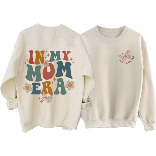 COLORFUL BLING In My Mom Era Sweatshirts Für Frauen Mama Leben Sweatshirt Nette Schmetterling Grafik Lange Ärmel Pullover Tops, Apricot2, XXL von COLORFUL BLING