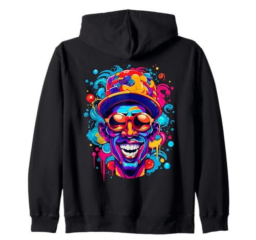 COOL Man Design. Bunte Sonnenbrille und Hut, Hintergrund Kapuzenjacke von COLORFUL MAN WITH SUNGLASSES AND HAD. GREAT DESIGN