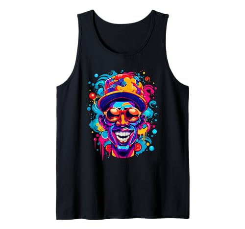 COOL Man Design. Bunte Sonnenbrille und Hut, Hintergrund Tank Top von COLORFUL MAN WITH SUNGLASSES AND HAD. GREAT DESIGN