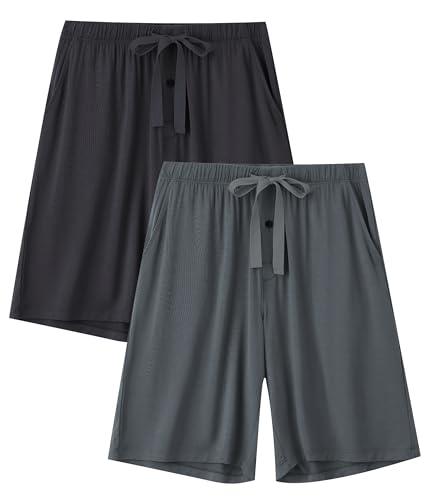 COLORFULLEA Schlafanzughose Herren Kurz Pyjama Hose Männer Schlafhose Bambus-Viskose Nachtwäsche Shorts mit Kordelzug 2er Pack(BG,XL) von COLORFULLEAF