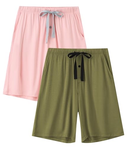 COLORFULLEA Schlafanzughose Herren Kurz Pyjama Hose Männer Schlafhose Bambus-Viskose Nachtwäsche Shorts mit Kordelzug 2er Pack(BO,XL) von COLORFULLEAF