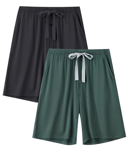 COLORFULLEA Schlafanzughose Herren Kurz Pyjama Hose Männer Schlafhose Bambus-Viskose Nachtwäsche Shorts mit Kordelzug 2er Pack(BA,XL) von COLORFULLEAF
