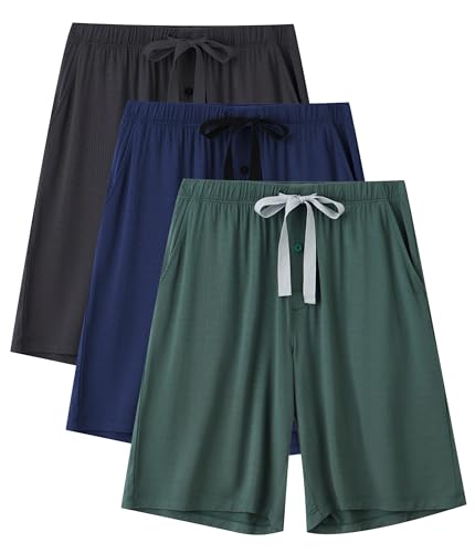 COLORFULLEA Schlafanzughose Herren Kurz Pyjama Hose Männer Schlafhose Bambus-Viskose Nachtwäsche Shorts mit Kordelzug 3er Pack(3A,2XL) von COLORFULLEAF