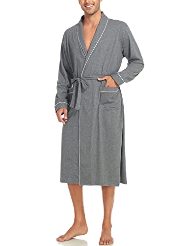 COLORFULLEAF 100% Baumwolle Bademantel Herren Leicht Sauna Morgenmantel Männern Reisebademantel Saunamantel mit Tasche(Dunkelgrau,L) von COLORFULLEAF