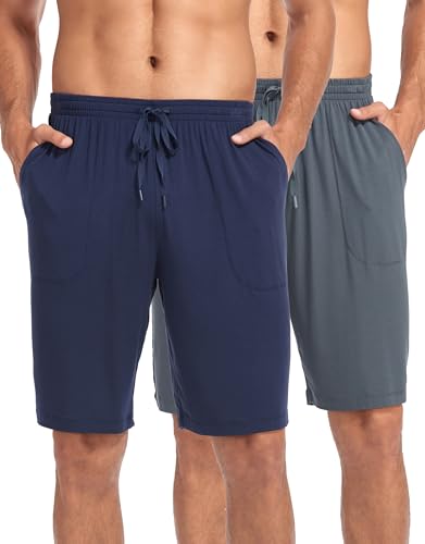 COLORFULLEAF 2er/3er Pack Schlafanzughose Herren Kurz Bambus Pyjamahose Schlafhose Weich Sommer Freizeithose für Männer(1 Stück Dunkelgrau+1 Stück Marineblau,S) von COLORFULLEAF