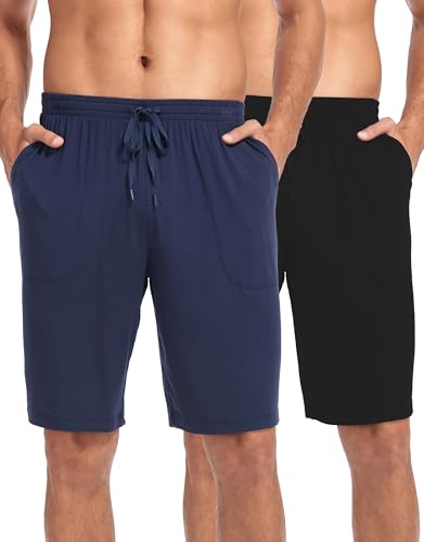 COLORFULLEAF 2er/3er Pack Schlafanzughose Herren Kurz Bambus Pyjamahose Schlafhose Weich Sommer Freizeithose für Männer(1 Stück Schwarz+1 Stück Marineblau,S) von COLORFULLEAF