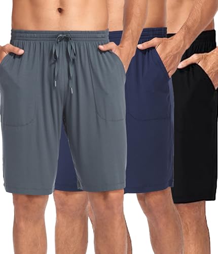 COLORFULLEAF 2er/3er Pack Schlafanzughose Herren Kurz Bambus Pyjamahose Schlafhose Weich Sommer Freizeithose für Männer(3C-Schwarz + Grau + Marineblau,L) von COLORFULLEAF