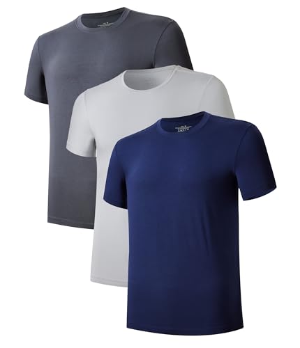 COLORFULLEAF 3/5er Pack Bambus Rundhals T-Shirt Herren Stretch Unterziehshirt Männer Einfarbig Business Arbeitstshirts(3E,XXL) von COLORFULLEAF