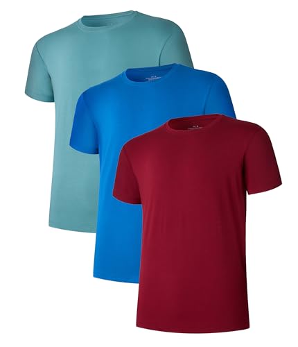 COLORFULLEAF 3/5er Pack Bambus Rundhals T-Shirt Herren Stretch Unterziehshirt Männer Einfarbig Business Arbeitstshirts(3F,S) von COLORFULLEAF