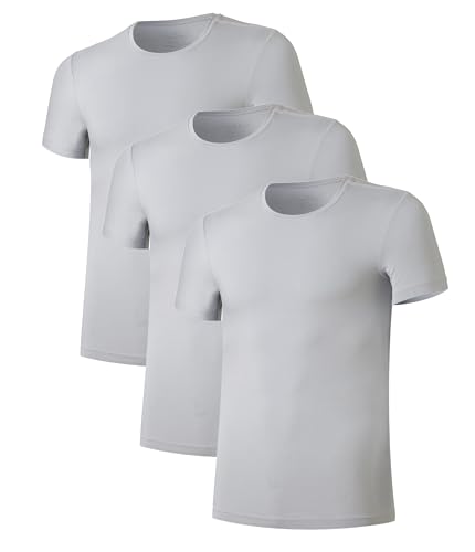 COLORFULLEAF 3/5er Pack Bambus Rundhals T-Shirt Herren Stretch Unterziehshirt Männer Einfarbig Business Arbeitstshirts(3Grau,S) von COLORFULLEAF