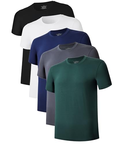 COLORFULLEAF 3/5er Pack Bambus Rundhals T-Shirt Herren Stretch Unterziehshirt Männer Einfarbig Business Arbeitstshirts(5er Dunkle Farbgebung,XXL) von COLORFULLEAF